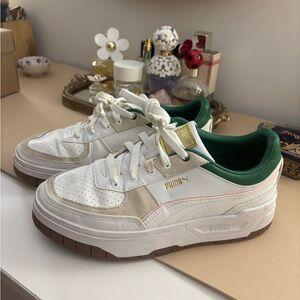 Puma White and Green Sneakers with Tan Highlights
